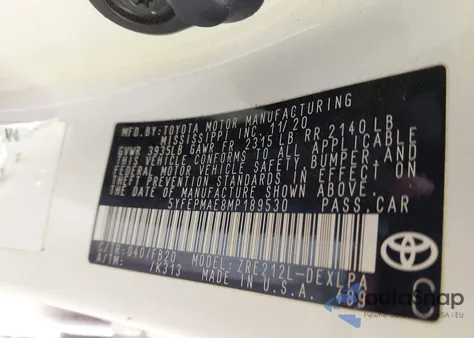 2021 Toyota Corolla Le from USA, damaged, VIN 5YFEPMAE8MP189530